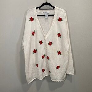 Victoria Jones Christmas‎ sweater cardigan poinsettia beaded